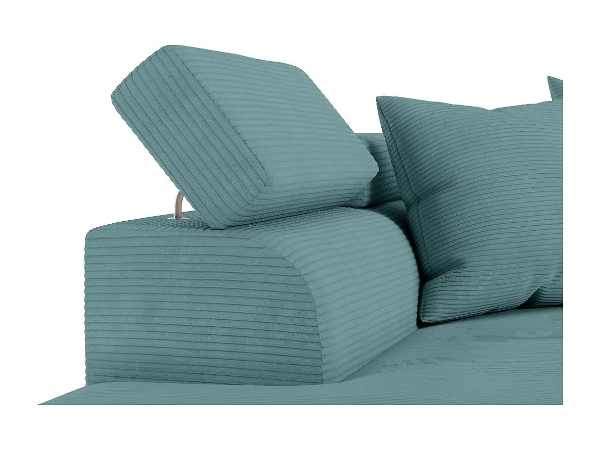 Canapé d'angle gauche convertible RIO 5 places avec coffre de rangement en velours côtelé bleu clair