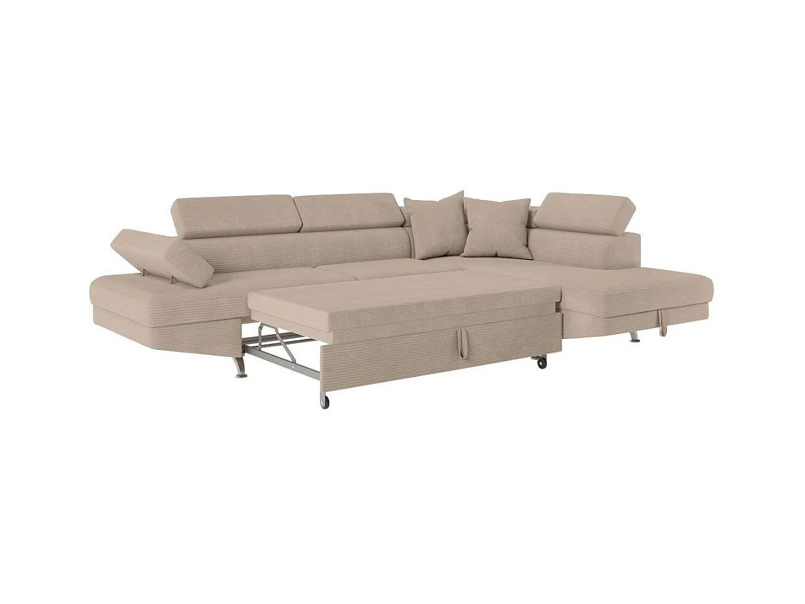Canapé d'angle droit convertible RIO 5 places avec coffre de rangement en velours côtelé - Taupe