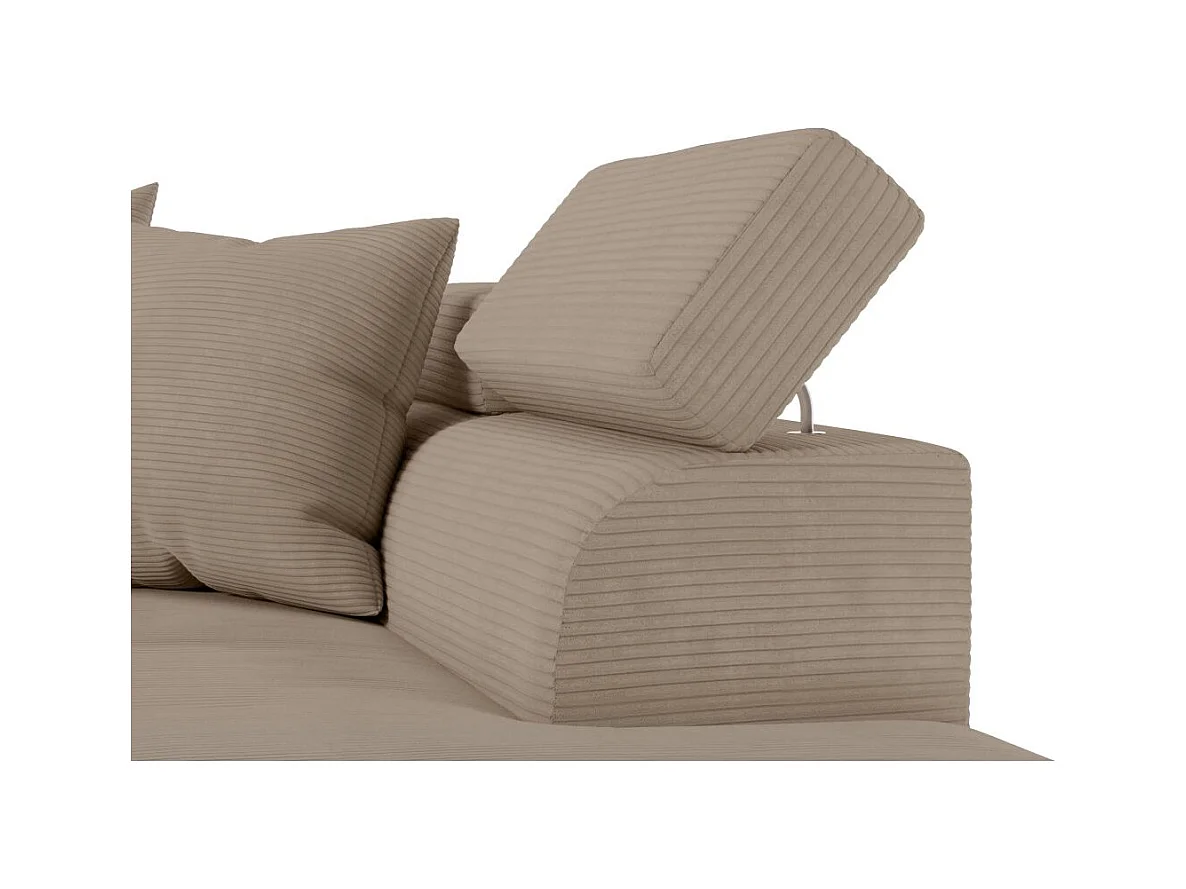 Canapé d'angle droit convertible RIO 5 places avec coffre de rangement en velours côtelé - Taupe