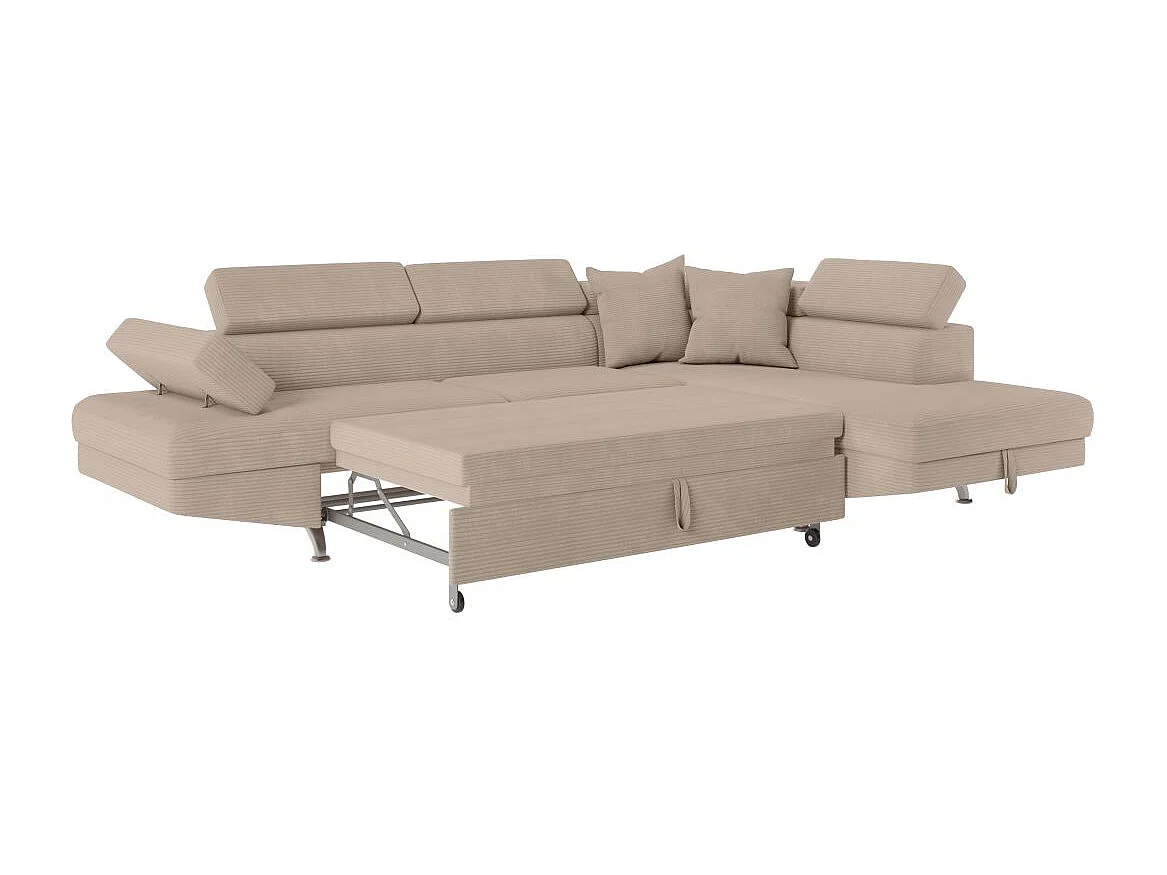 Canapé d'angle droit convertible RIO 5 places avec coffre de rangement en velours côtelé - Taupe