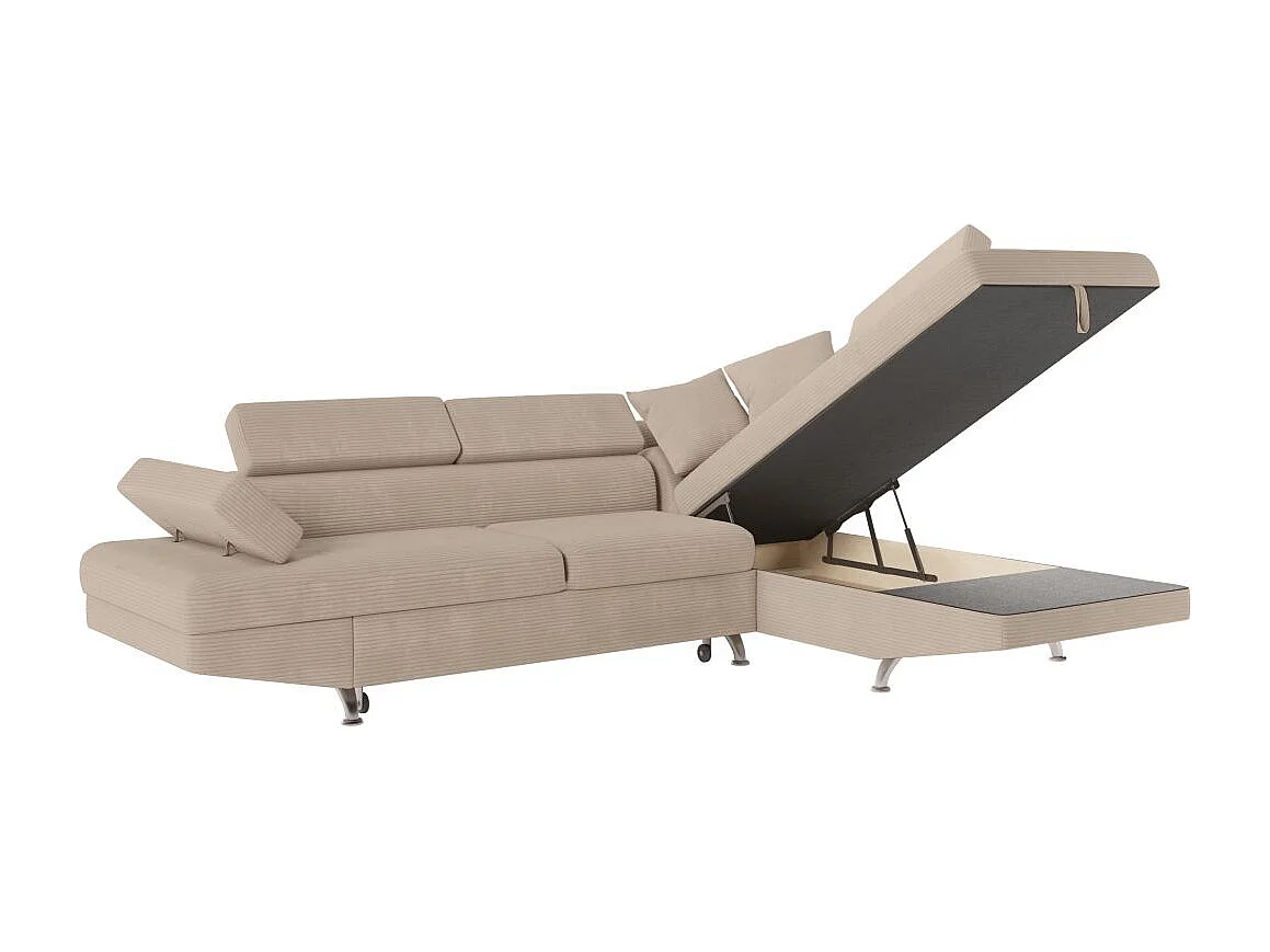 Canapé d'angle droit convertible RIO 5 places avec coffre de rangement en velours côtelé - Taupe