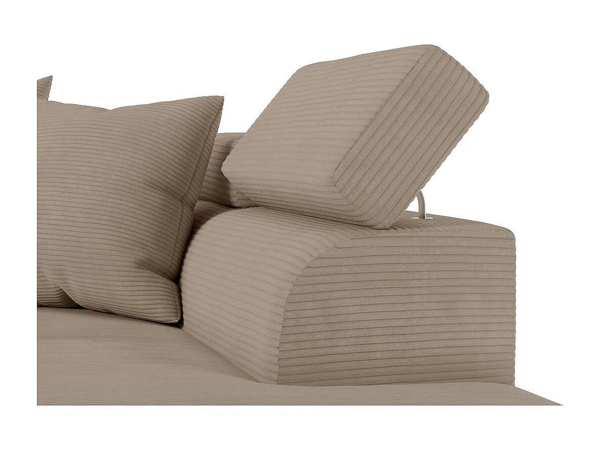 Canapé d'angle droit convertible RIO 5 places avec coffre de rangement en velours côtelé - Taupe