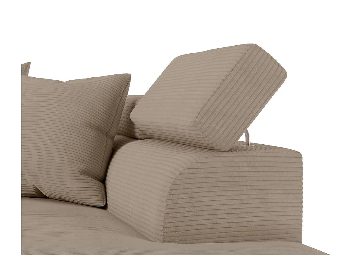 Canapé d'angle droit convertible RIO 5 places avec coffre de rangement en velours côtelé - Taupe