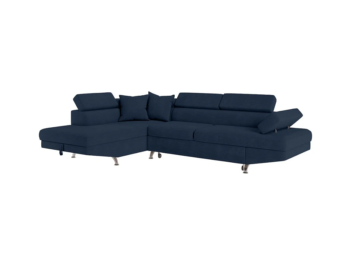 Canapé d'angle gauche convertible RIO 5 places avec coffre de rangement en velours côtelé bleu foncé