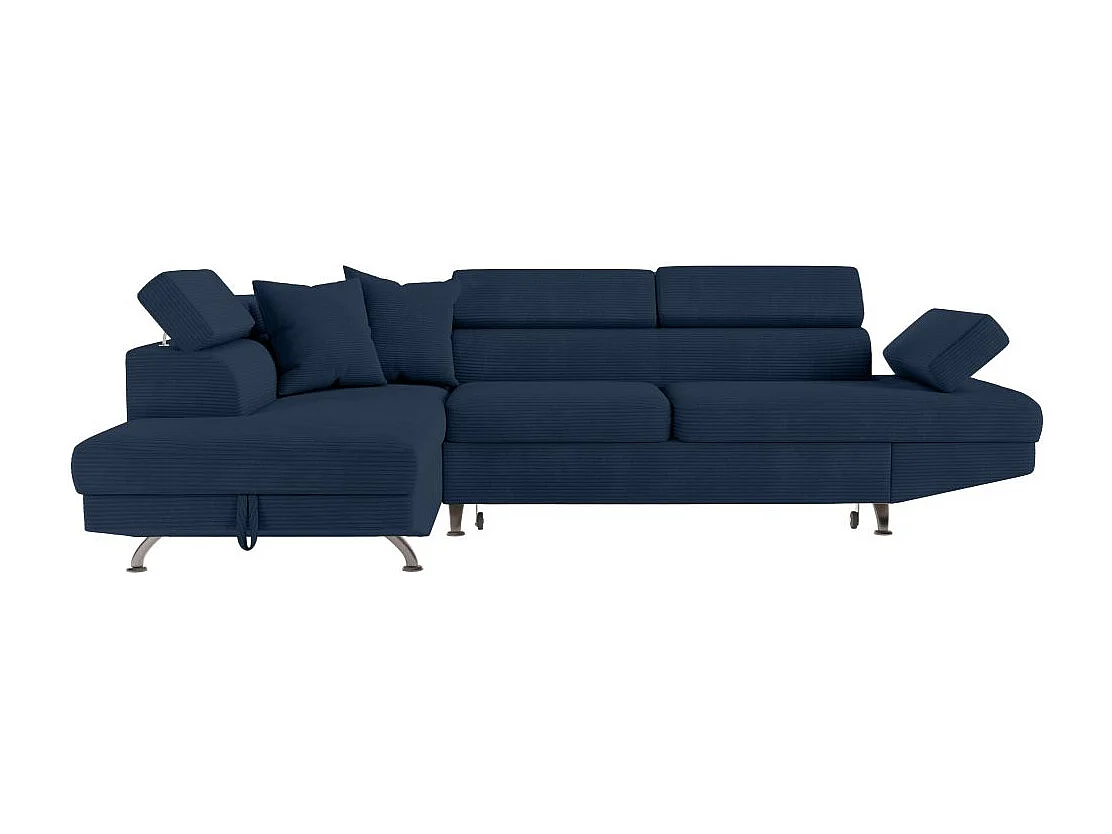 Canapé d'angle gauche convertible RIO 5 places avec coffre de rangement en velours côtelé bleu foncé
