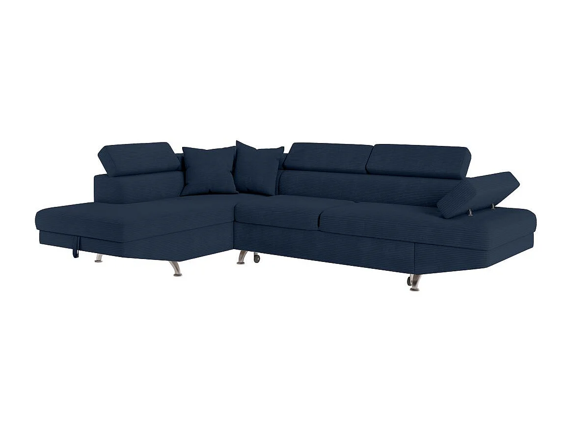 Canapé d'angle gauche convertible RIO 5 places avec coffre de rangement en velours côtelé bleu foncé