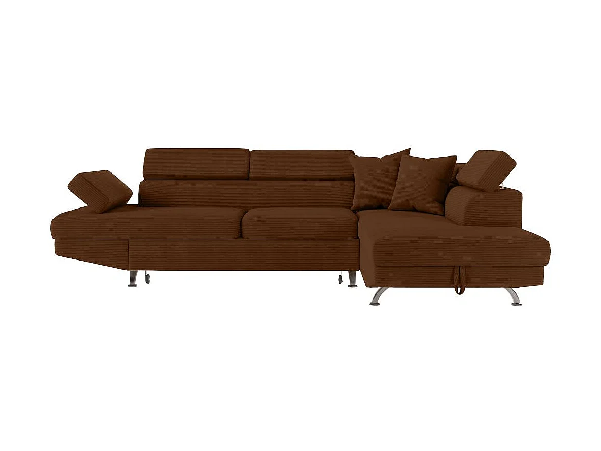 Canapé d'angle droit convertible RIO 5 places avec coffre de rangement en velours côtelé - Marron