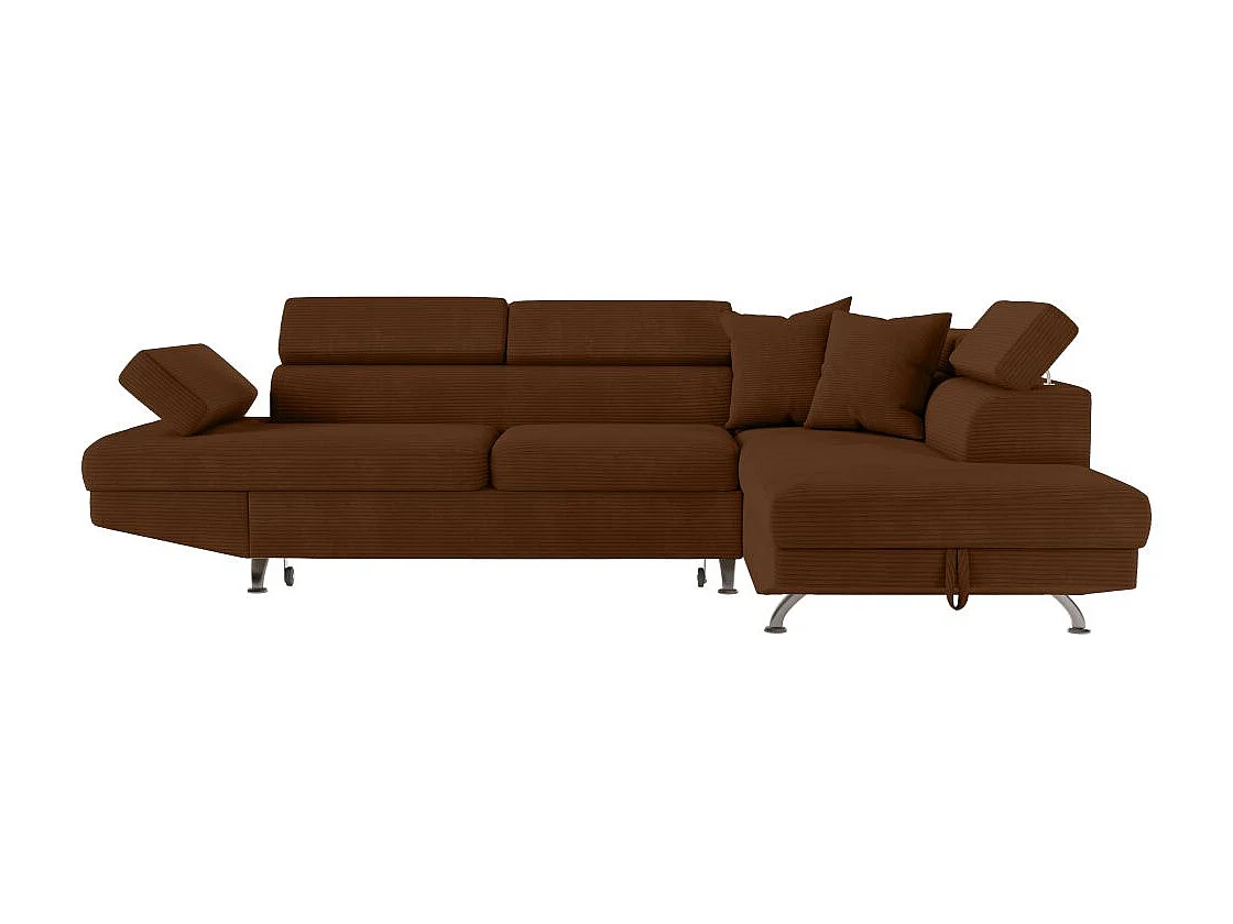 Canapé d'angle droit convertible RIO 5 places avec coffre de rangement en velours côtelé - Marron