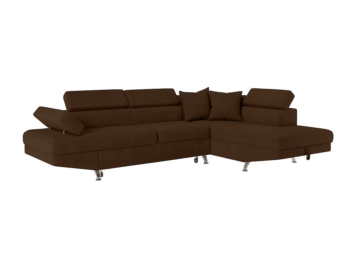 Canapé d'angle droit convertible RIO 5 places avec coffre de rangement en velours côtelé - Marron