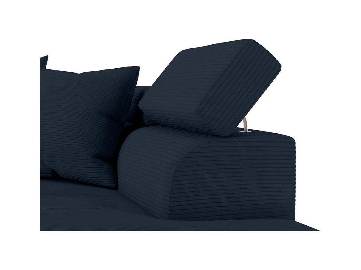 Canapé d'angle droit convertible RIO 5 places avec coffre de rangement en velours côtelé bleu foncé