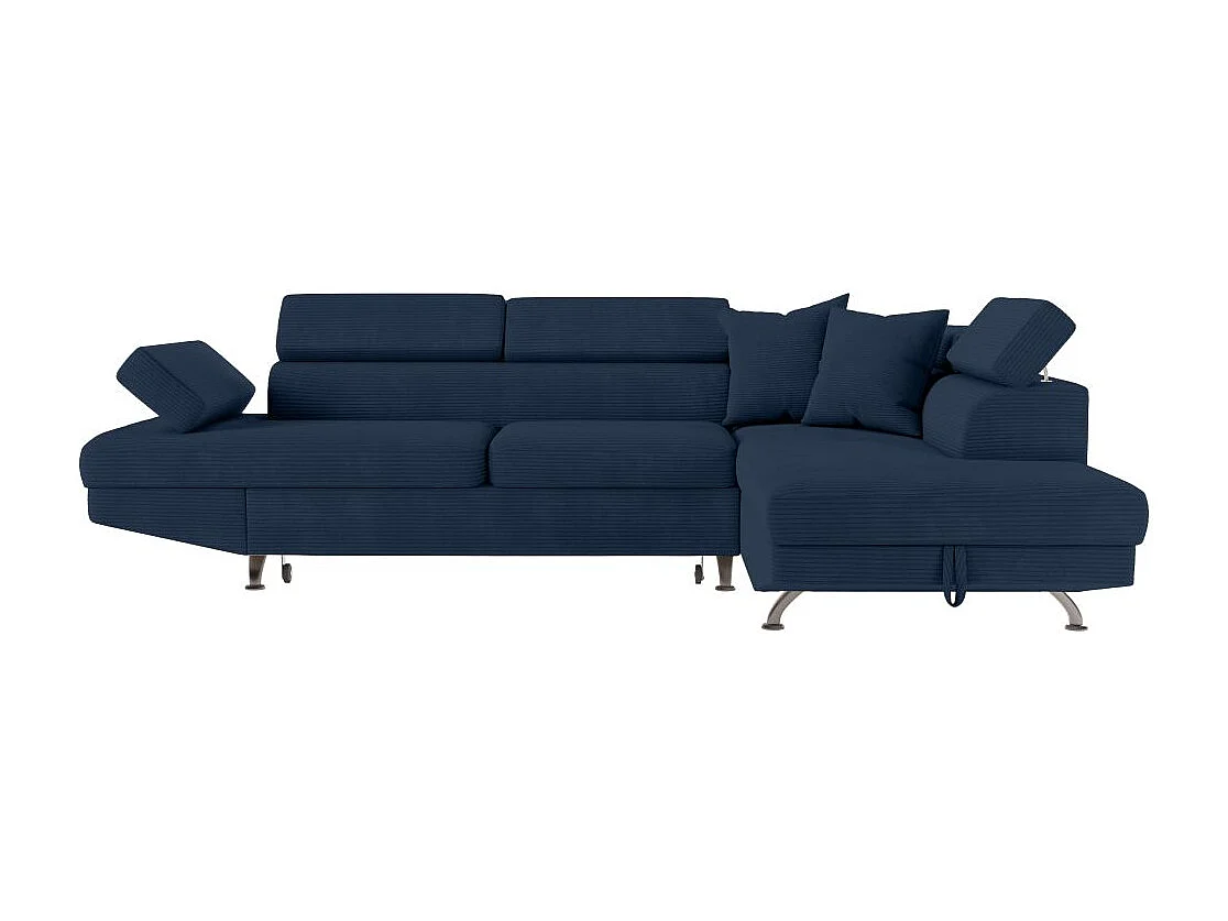 Canapé d'angle droit convertible RIO 5 places avec coffre de rangement en velours côtelé bleu foncé