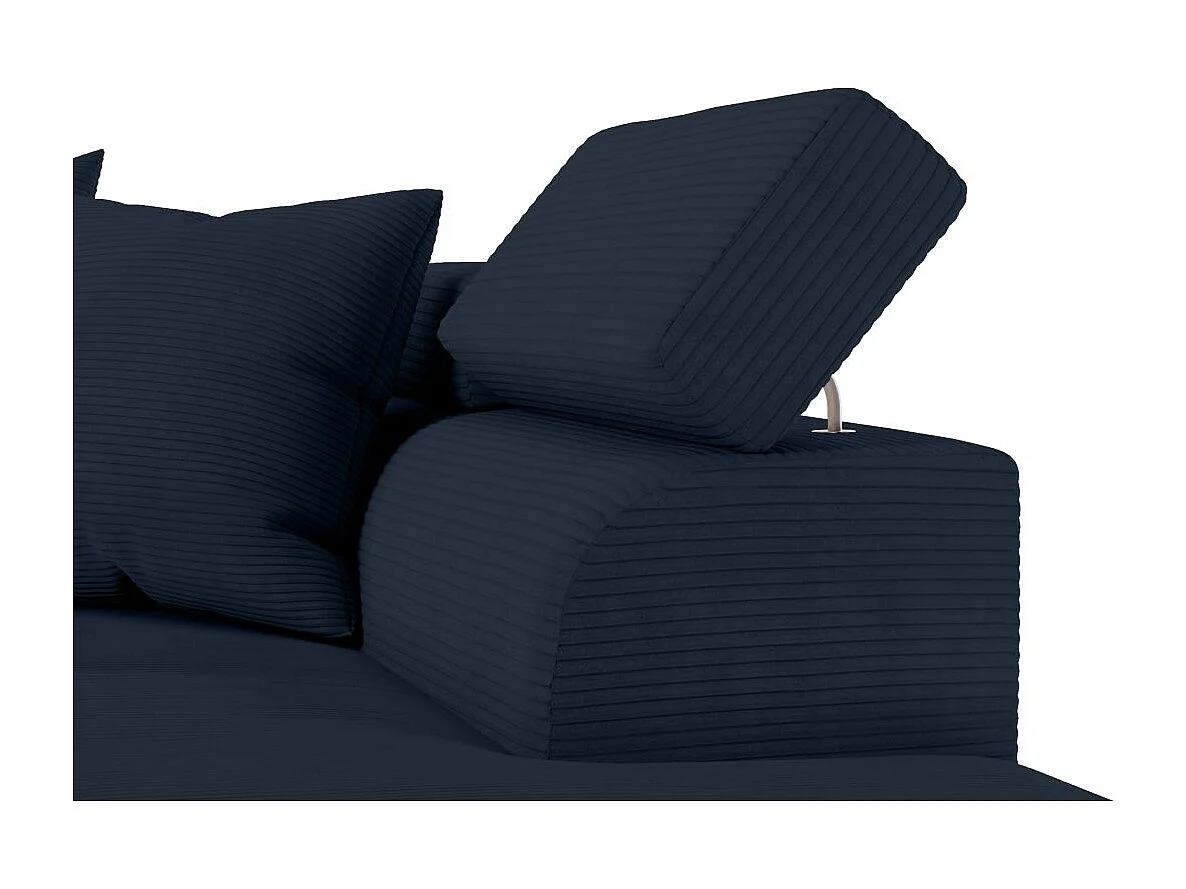 Canapé d'angle droit convertible RIO 5 places avec coffre de rangement en velours côtelé bleu foncé