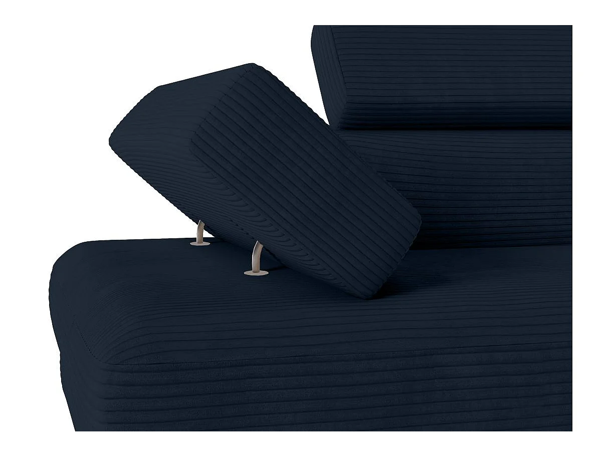 Canapé d'angle droit convertible RIO 5 places avec coffre de rangement en velours côtelé bleu foncé