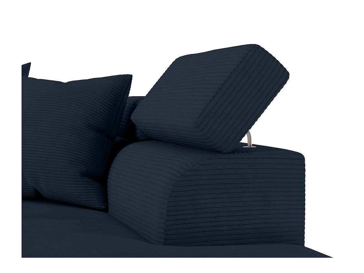 Canapé d'angle droit convertible RIO 5 places avec coffre de rangement en velours côtelé bleu foncé