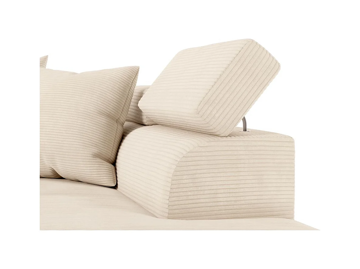 Canapé d'angle droit convertible RIO 5 places avec coffre de rangement en velours côtelé - Beige