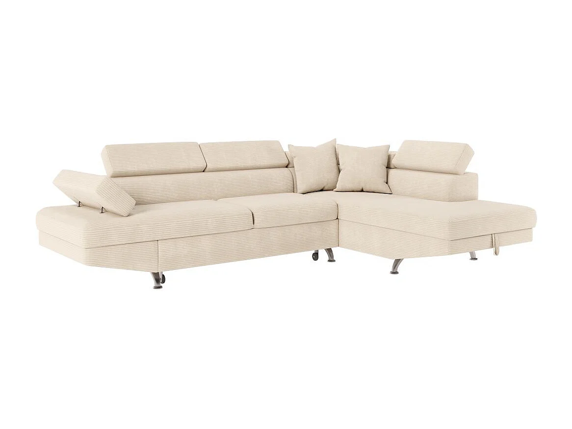 Canapé d'angle droit convertible RIO 5 places avec coffre de rangement en velours côtelé - Beige