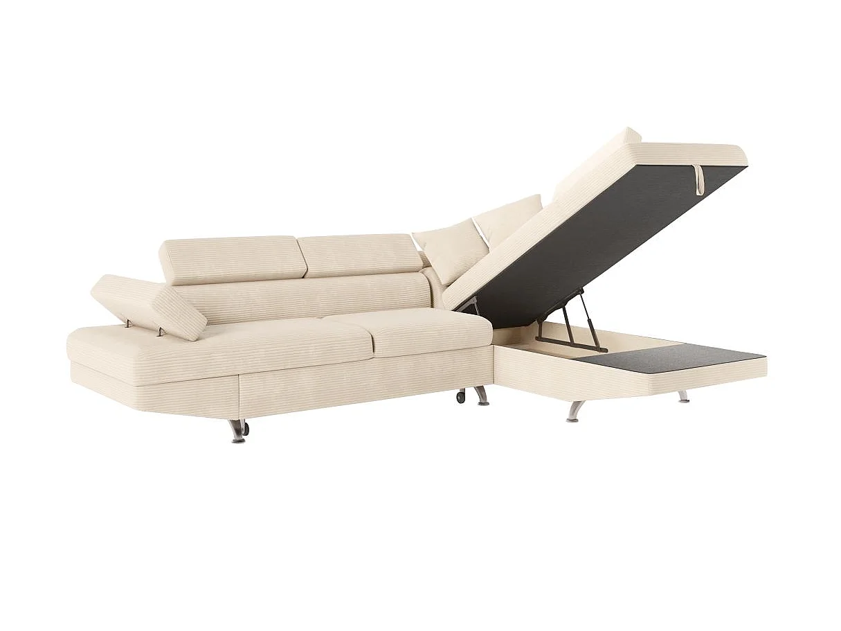 Canapé d'angle droit convertible RIO 5 places avec coffre de rangement en velours côtelé - Beige