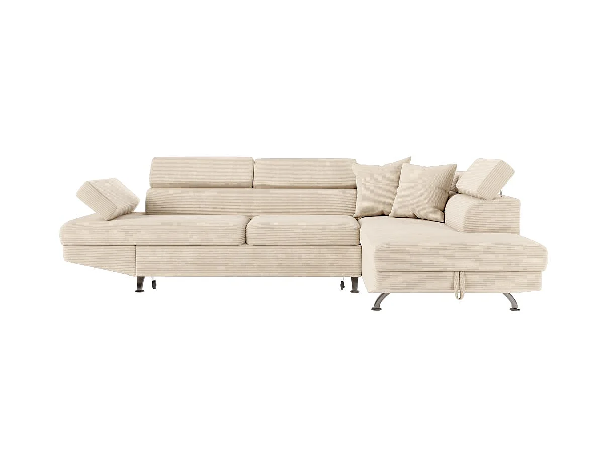 Canapé d'angle droit convertible RIO 5 places avec coffre de rangement en velours côtelé - Beige