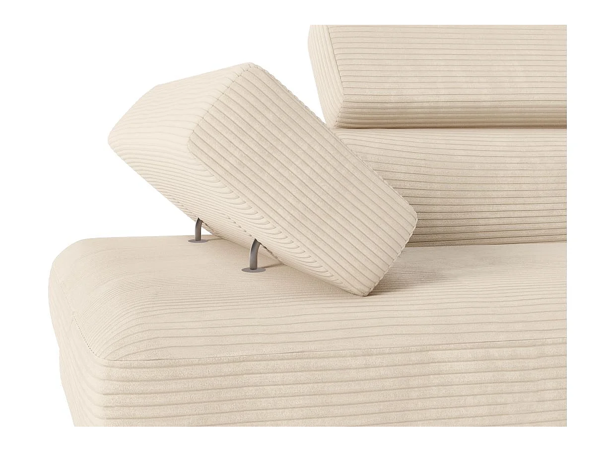 Canapé d'angle droit convertible RIO 5 places avec coffre de rangement en velours côtelé - Beige
