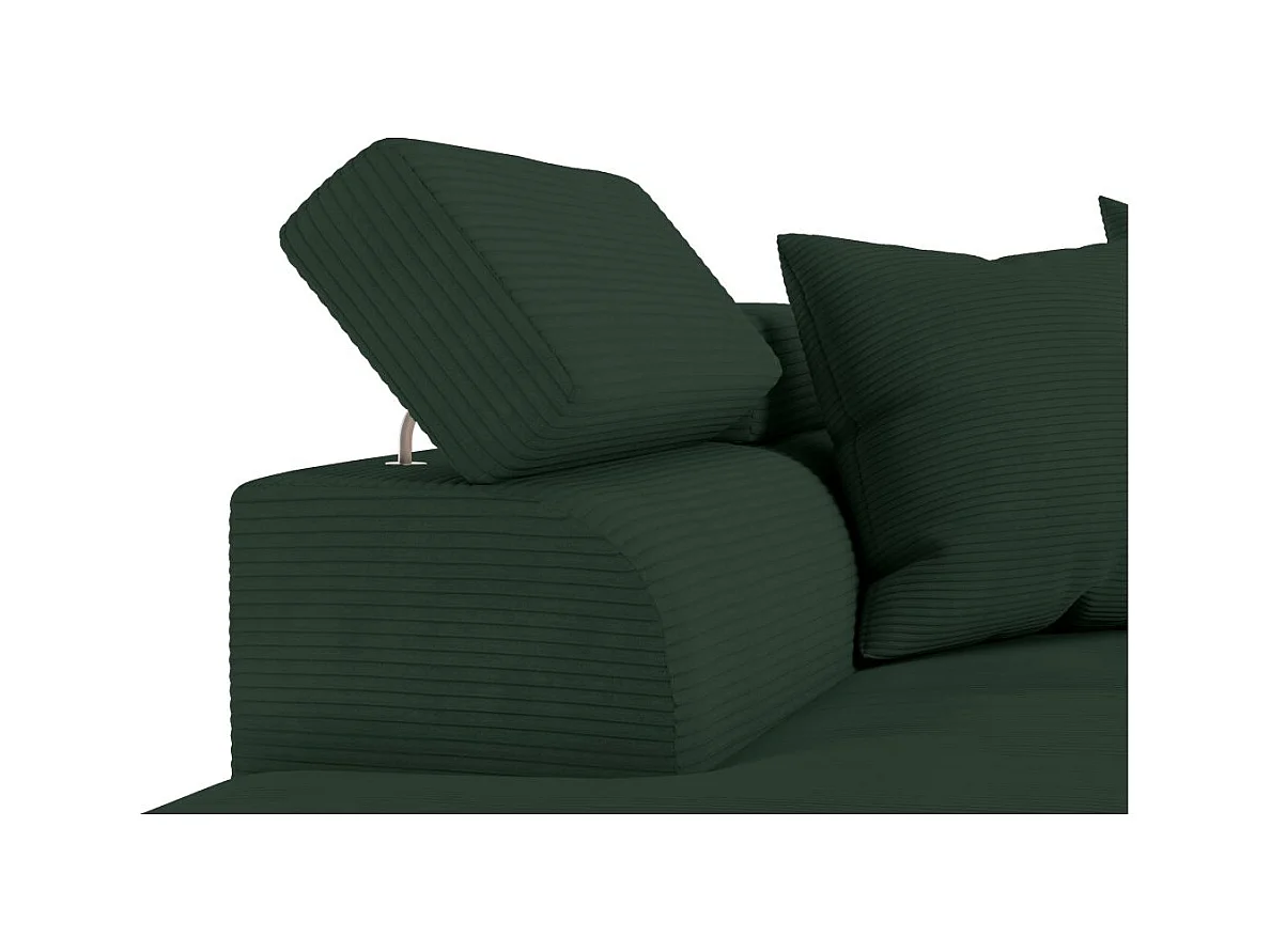 Canapé d'angle gauche convertible RIO 5 places avec coffre de rangement en velours côtelé vert foncé