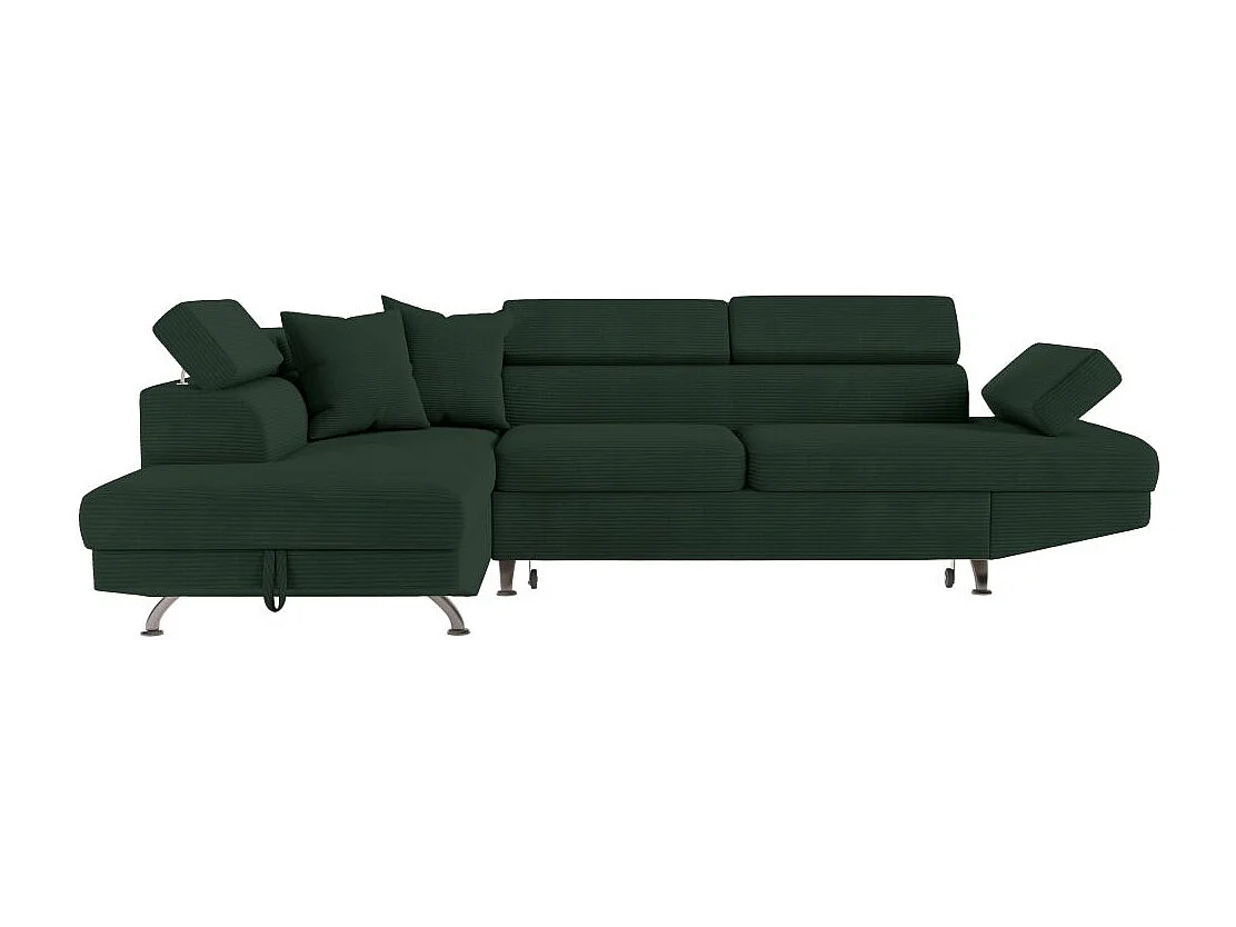 Canapé d'angle gauche convertible RIO 5 places avec coffre de rangement en velours côtelé vert foncé
