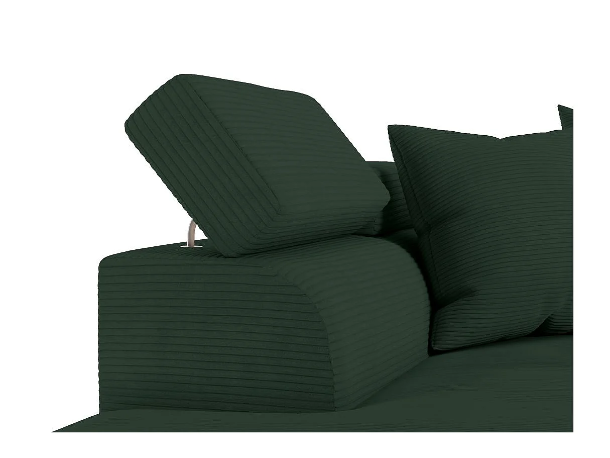 Canapé d'angle gauche convertible RIO 5 places avec coffre de rangement en velours côtelé vert foncé