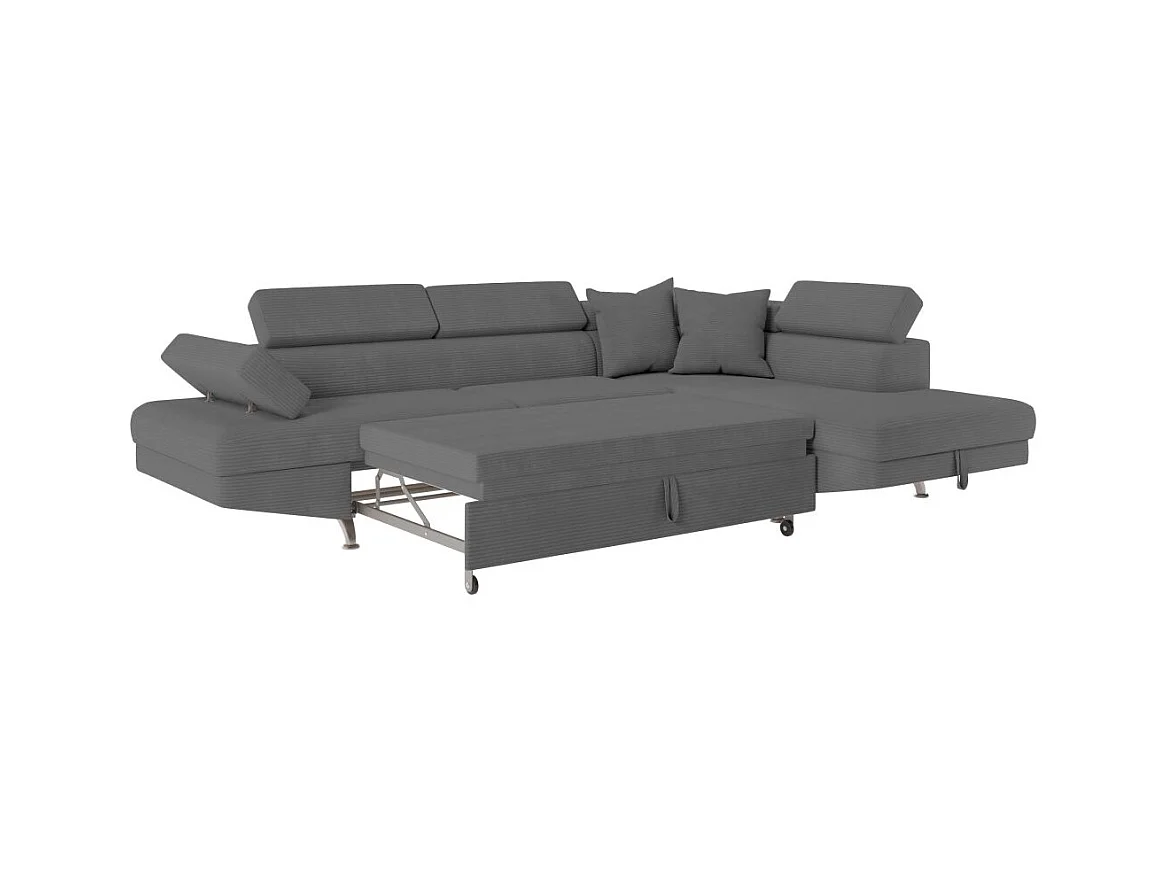 Canapé d'angle droit convertible RIO 5 places avec coffre de rangement en velours côtelé Gris anthracite