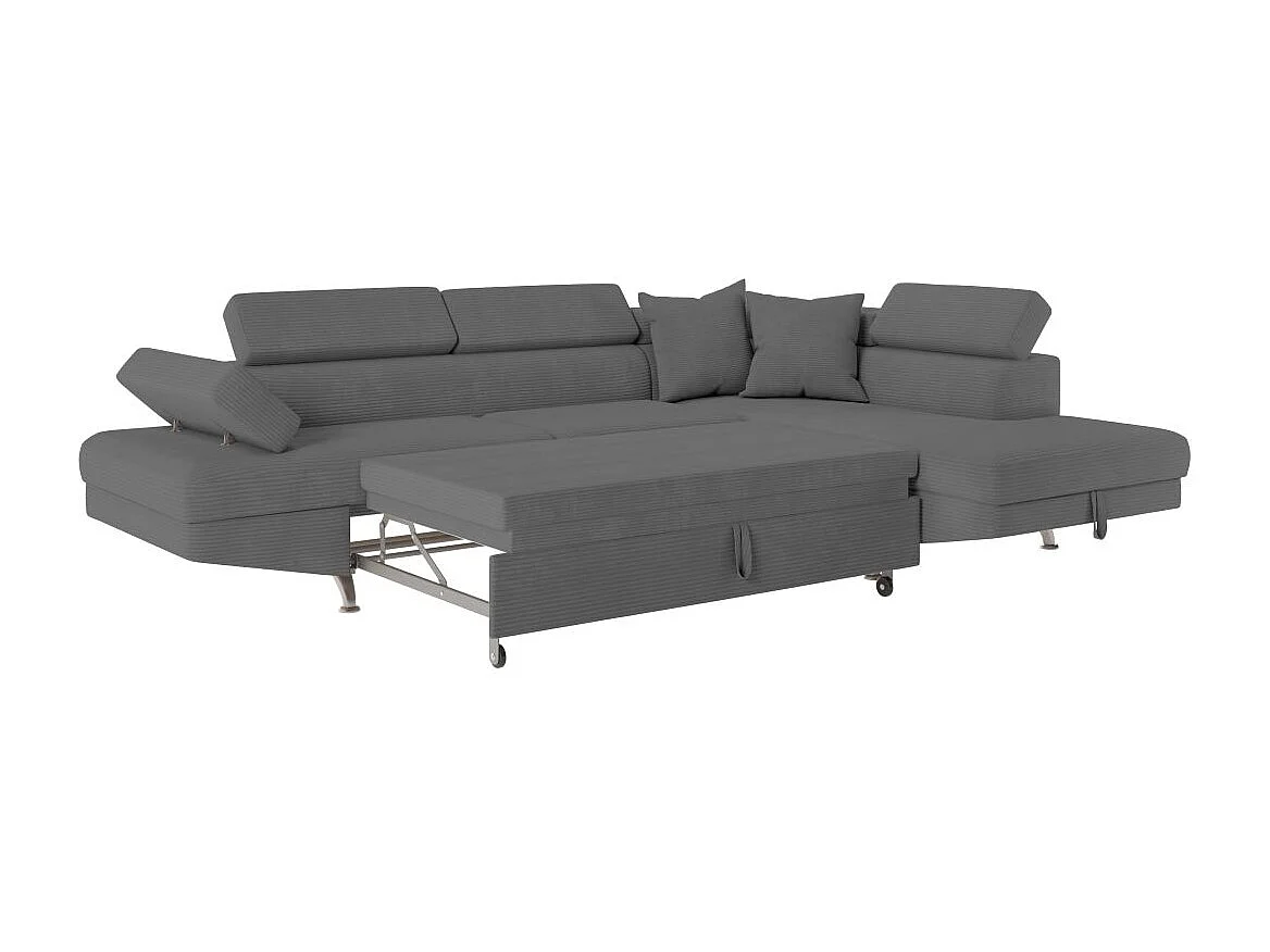 Canapé d'angle droit convertible RIO 5 places avec coffre de rangement en velours côtelé Gris anthracite