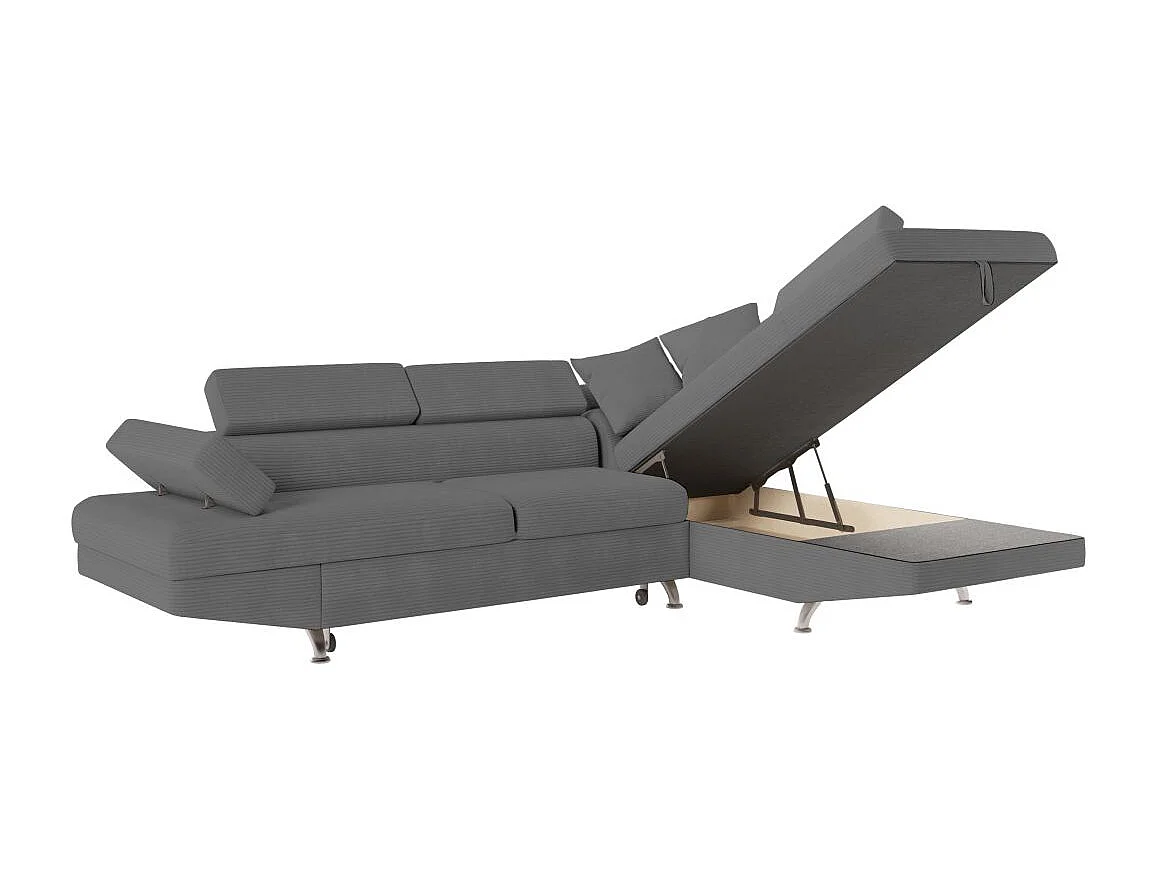 Canapé d'angle droit convertible RIO 5 places avec coffre de rangement en velours côtelé Gris anthracite