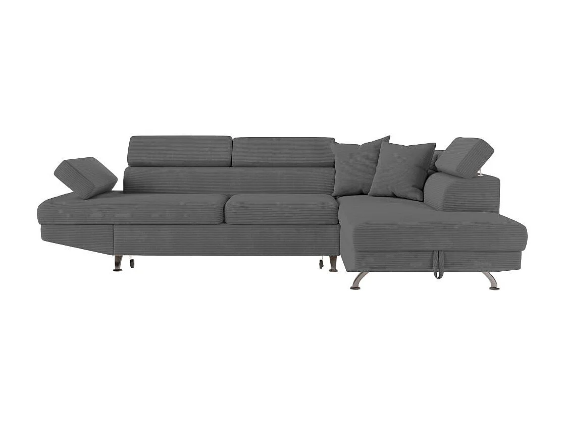 Canapé d'angle droit convertible RIO 5 places avec coffre de rangement en velours côtelé Gris anthracite