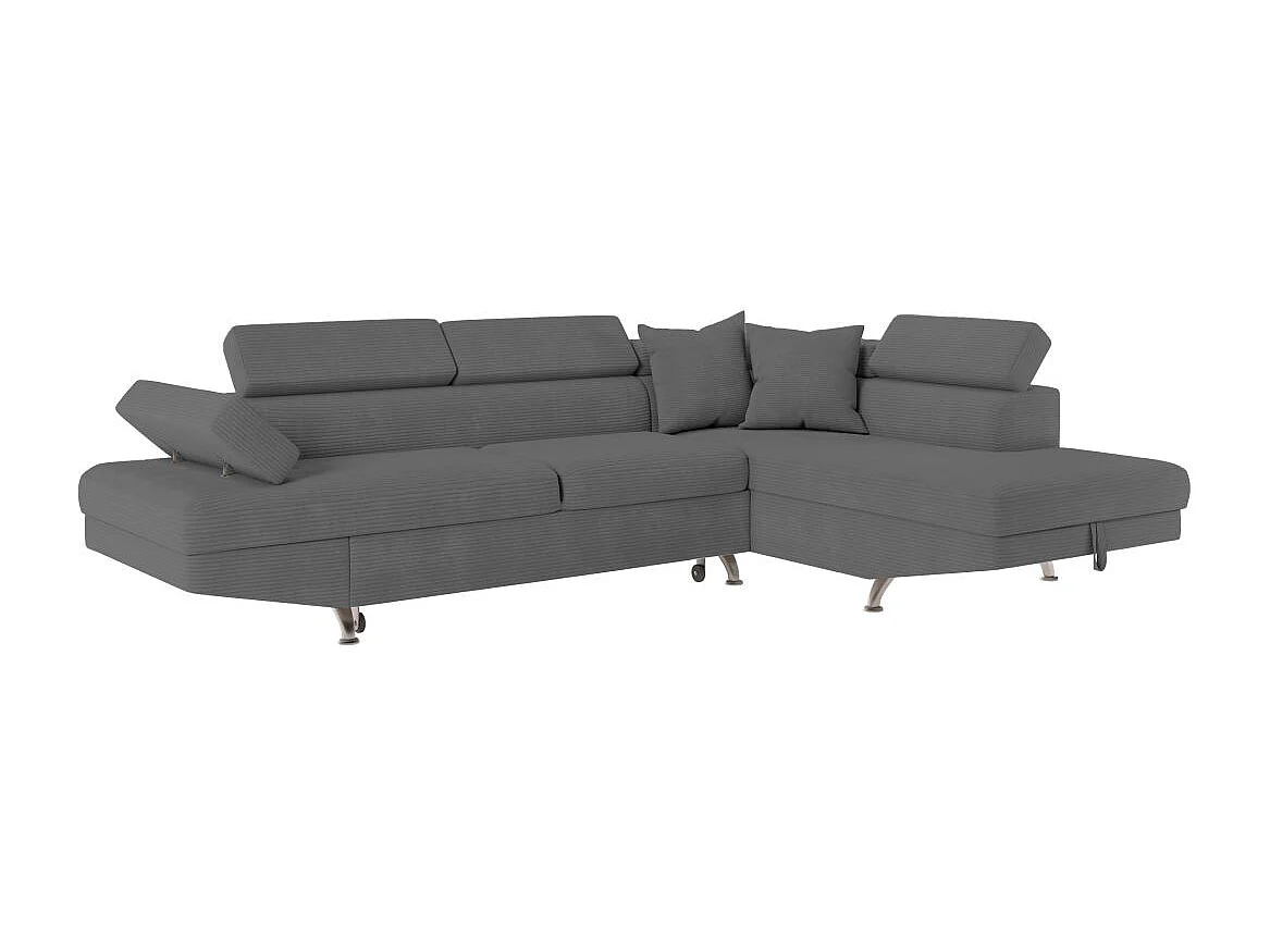 Canapé d'angle droit convertible RIO 5 places avec coffre de rangement en velours côtelé Gris anthracite