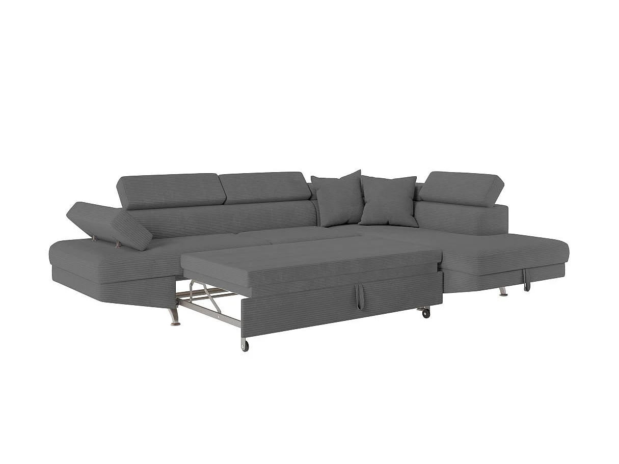 Canapé d'angle droit convertible RIO 5 places avec coffre de rangement en velours côtelé Gris anthracite