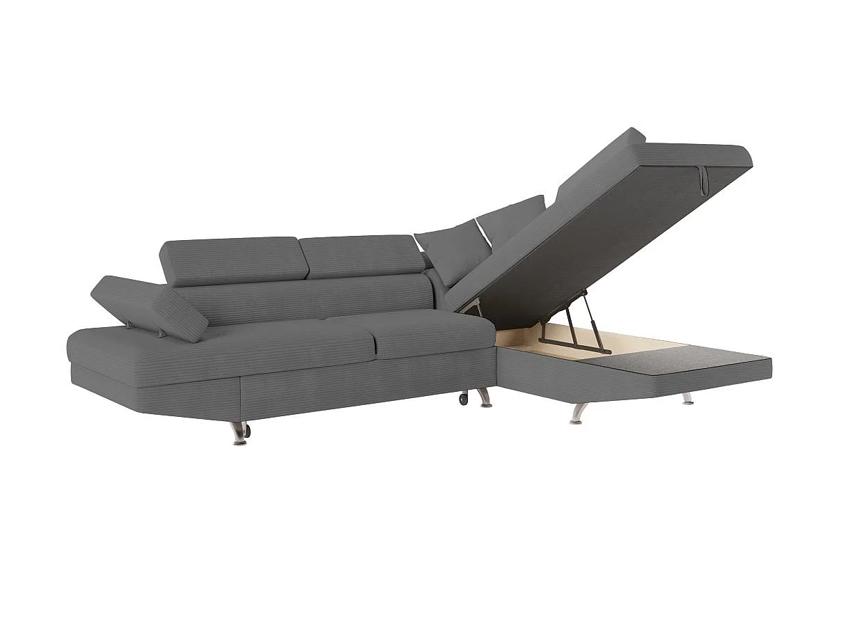 Canapé d'angle droit convertible RIO 5 places avec coffre de rangement en velours côtelé Gris anthracite