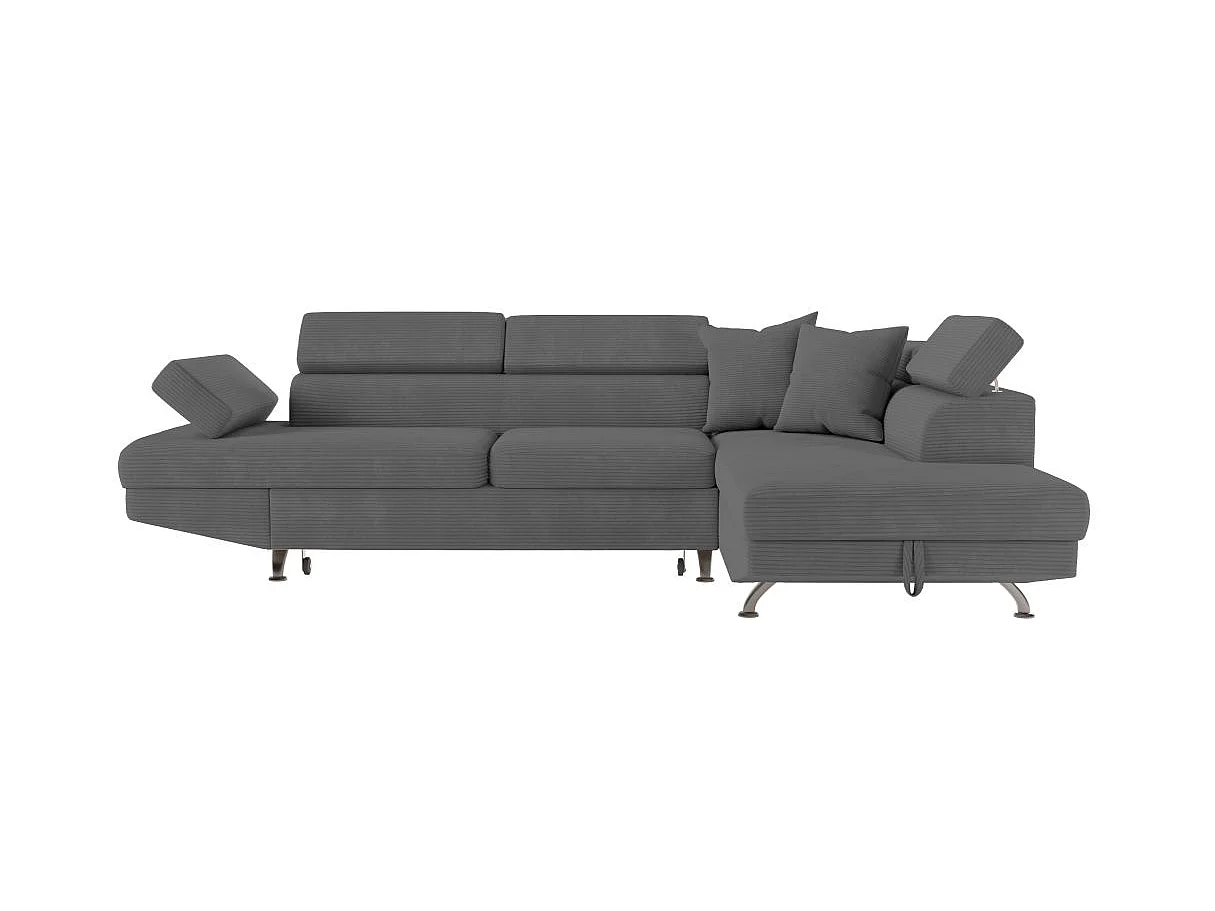 Canapé d'angle droit convertible RIO 5 places avec coffre de rangement en velours côtelé Gris anthracite