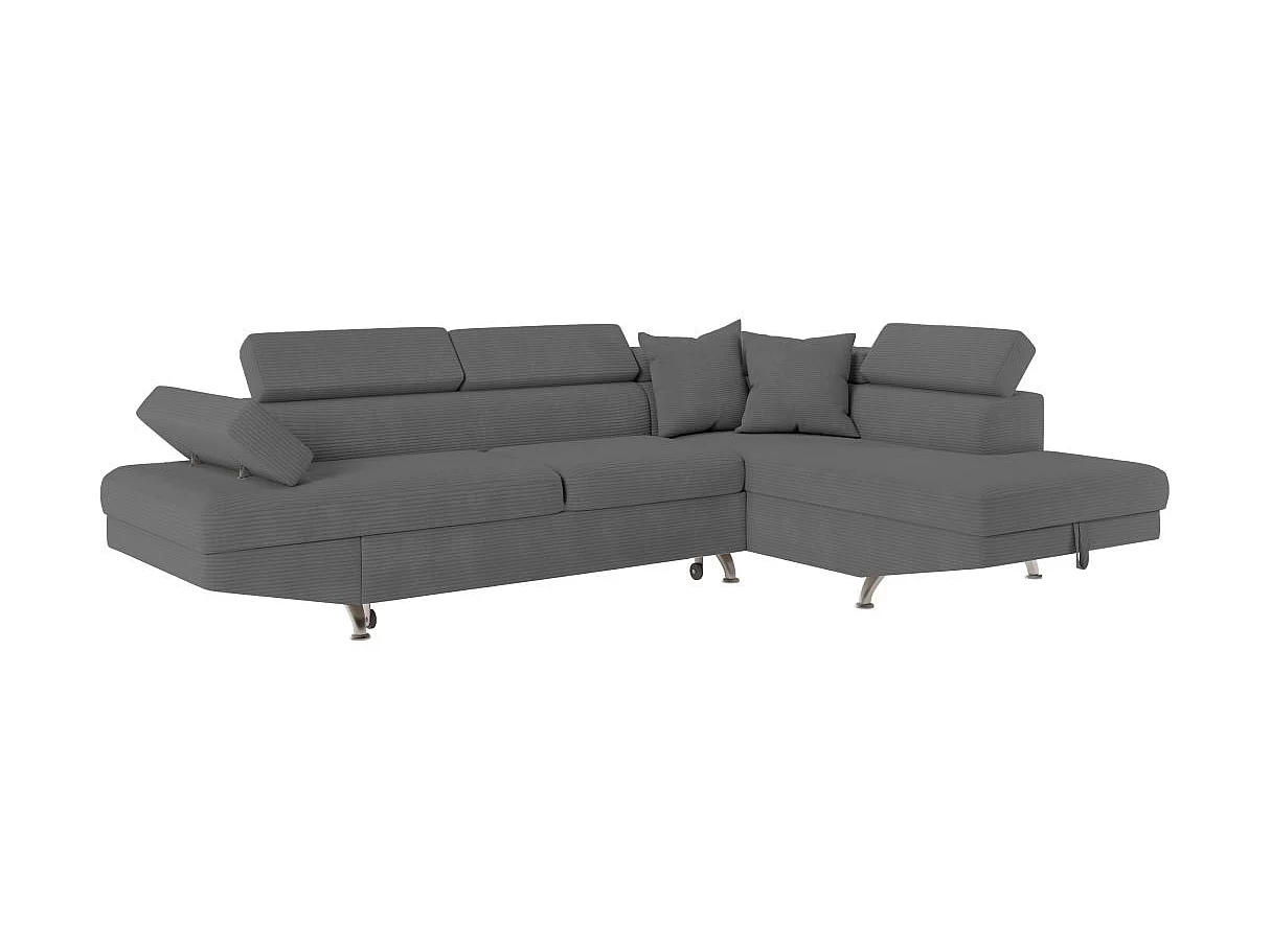 Canapé d'angle droit convertible RIO 5 places avec coffre de rangement en velours côtelé Gris anthracite