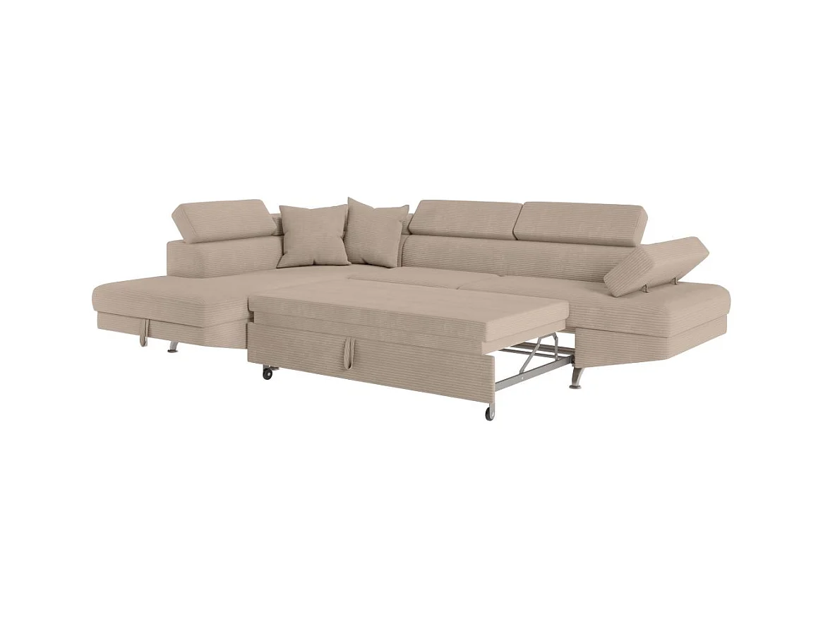Canapé d'angle gauche convertible RIO 5 places avec coffre de rangement en velours côtelé - Taupe