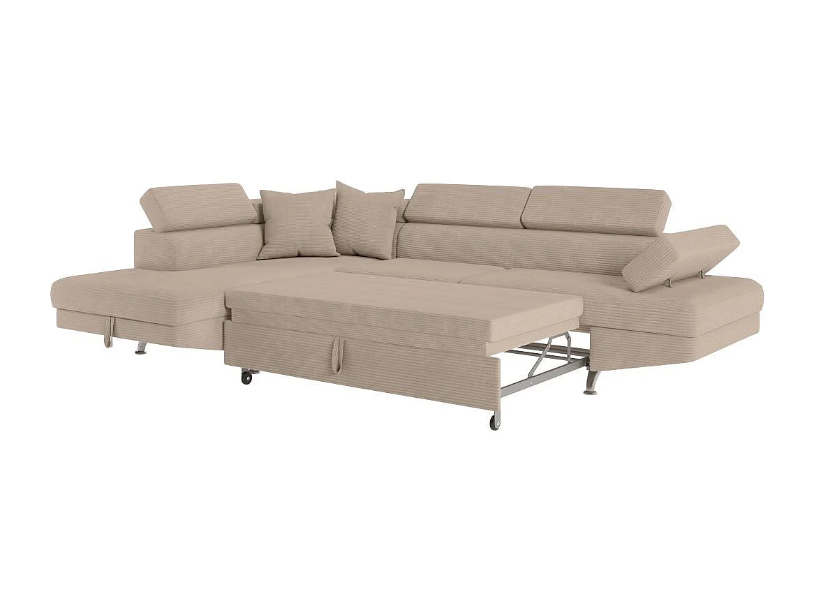 Canapé d'angle gauche convertible RIO 5 places avec coffre de rangement en velours côtelé - Taupe