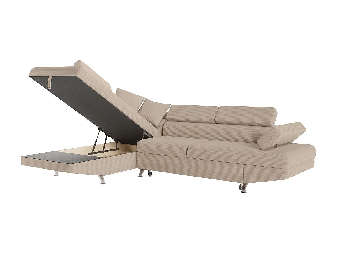 Canapé d'angle gauche convertible RIO 5 places avec coffre de rangement en velours côtelé - Taupe