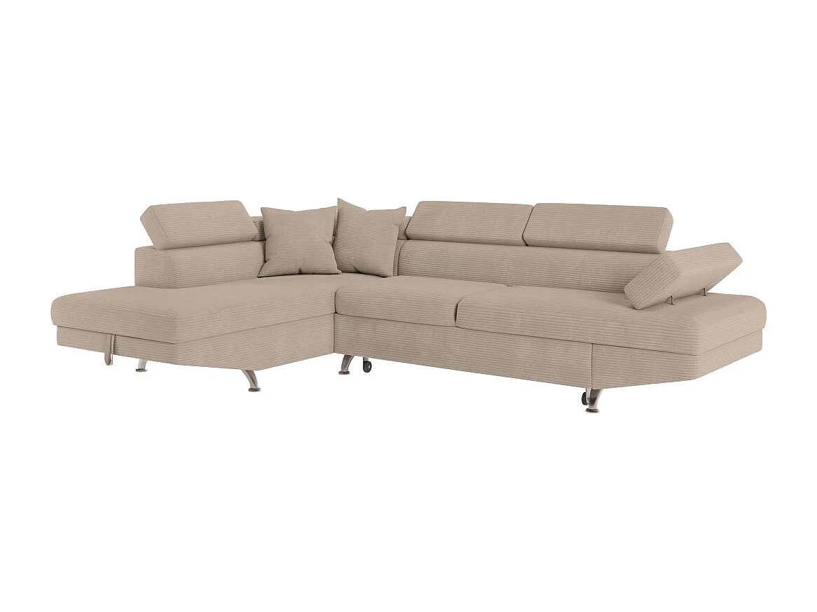 Canapé d'angle gauche convertible RIO 5 places avec coffre de rangement en velours côtelé - Taupe