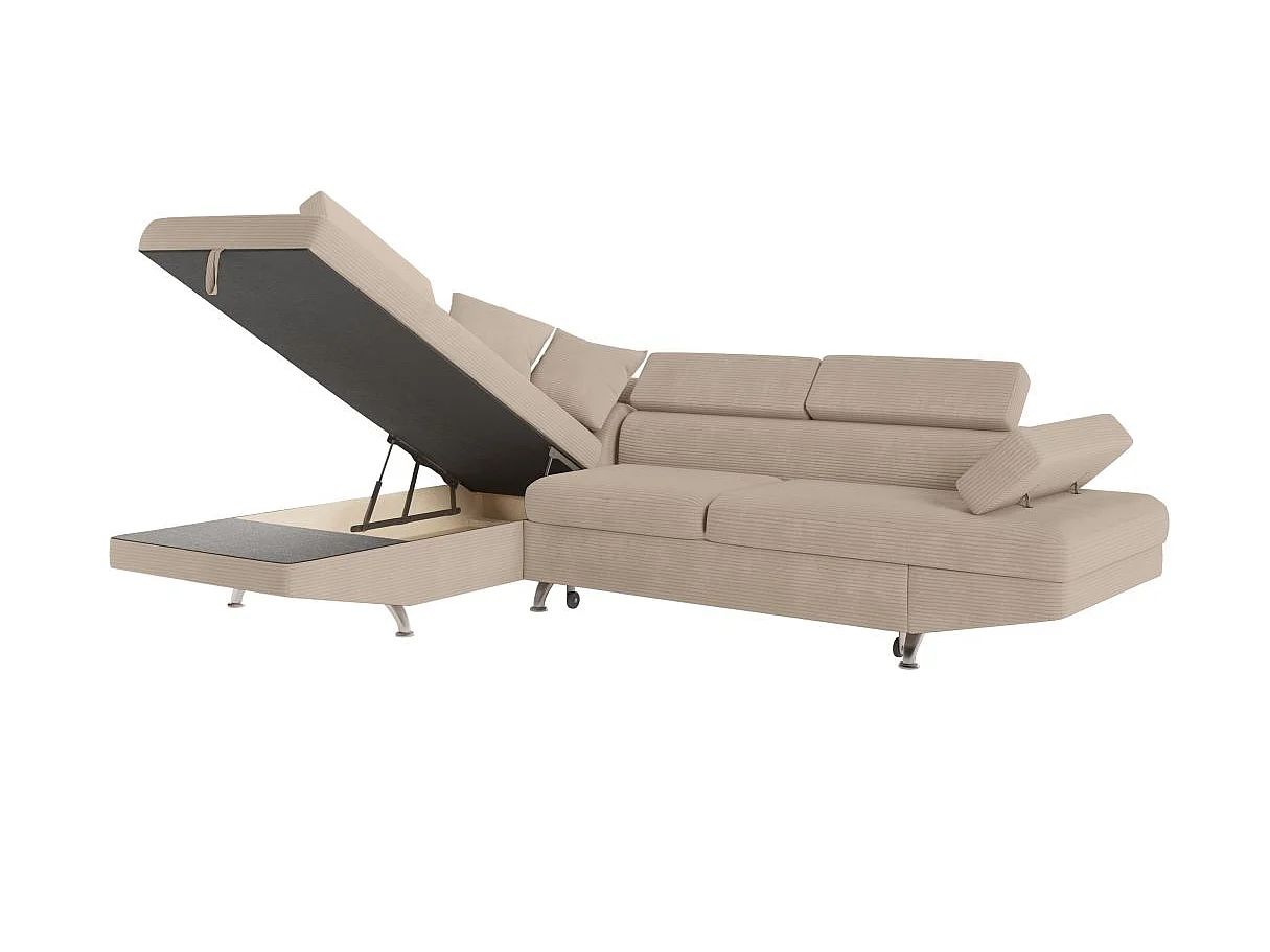 Canapé d'angle gauche convertible RIO 5 places avec coffre de rangement en velours côtelé - Taupe