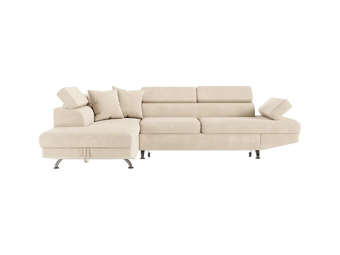 Canapé d'angle gauche convertible RIO 5 places avec coffre de rangement en velours côtelé - Beige