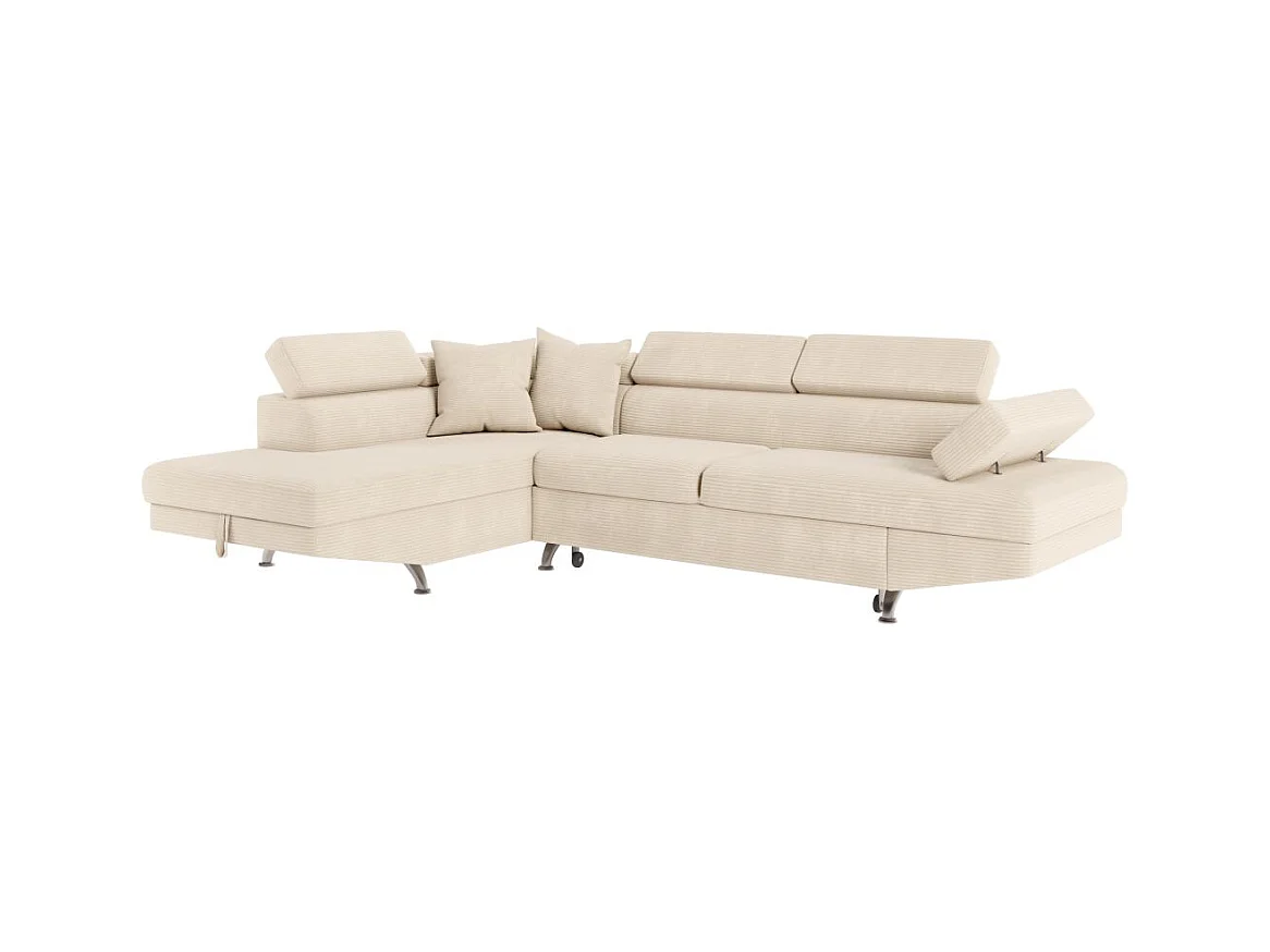Canapé d'angle gauche convertible RIO 5 places avec coffre de rangement en velours côtelé - Beige
