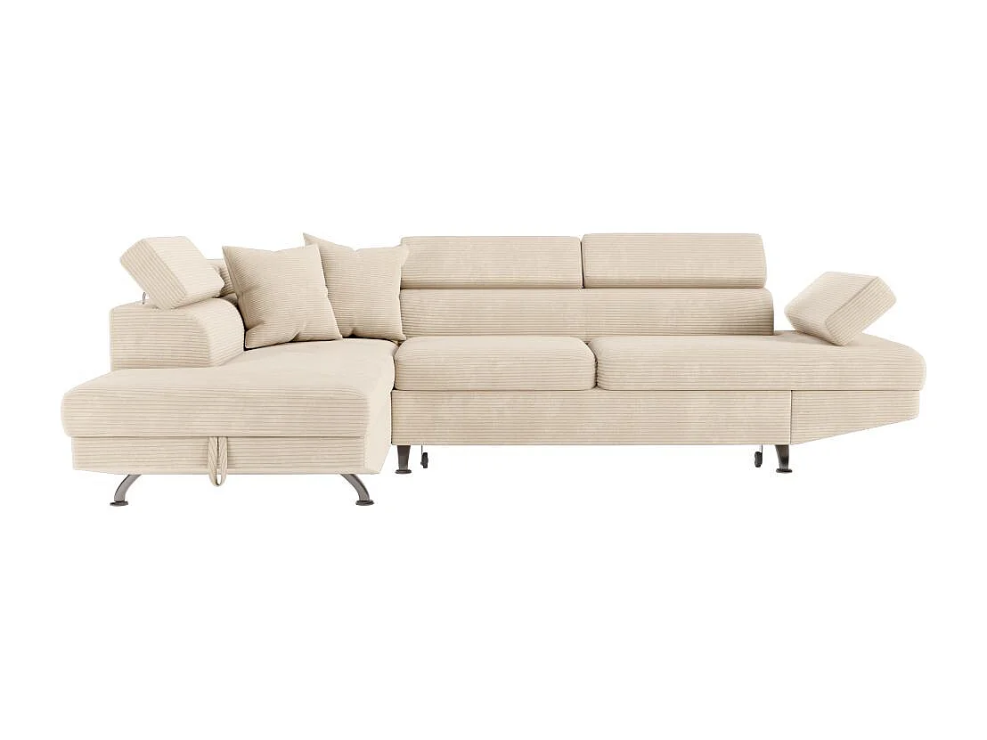Canapé d'angle gauche convertible RIO 5 places avec coffre de rangement en velours côtelé - Beige