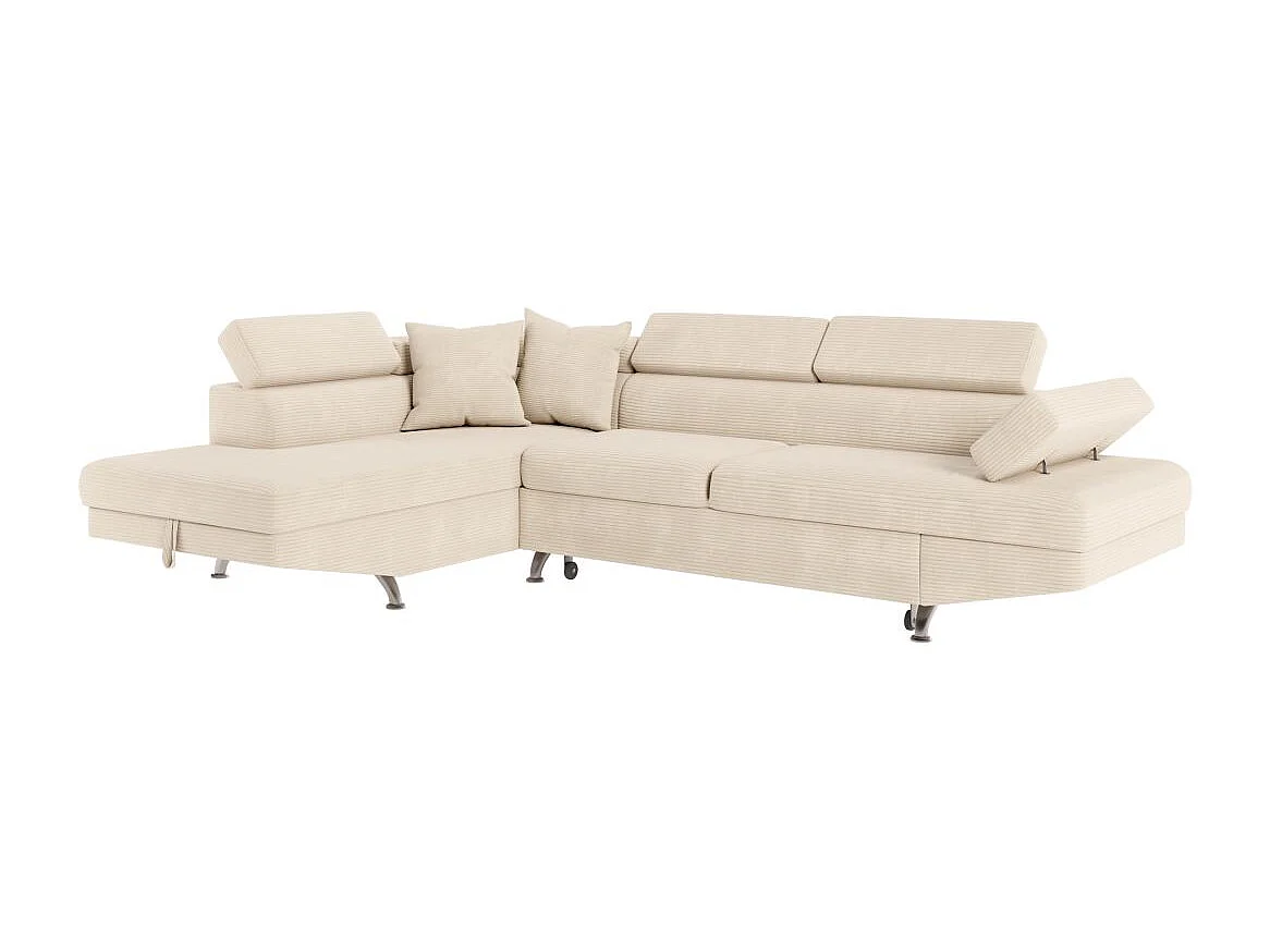 Canapé d'angle gauche convertible RIO 5 places avec coffre de rangement en velours côtelé - Beige