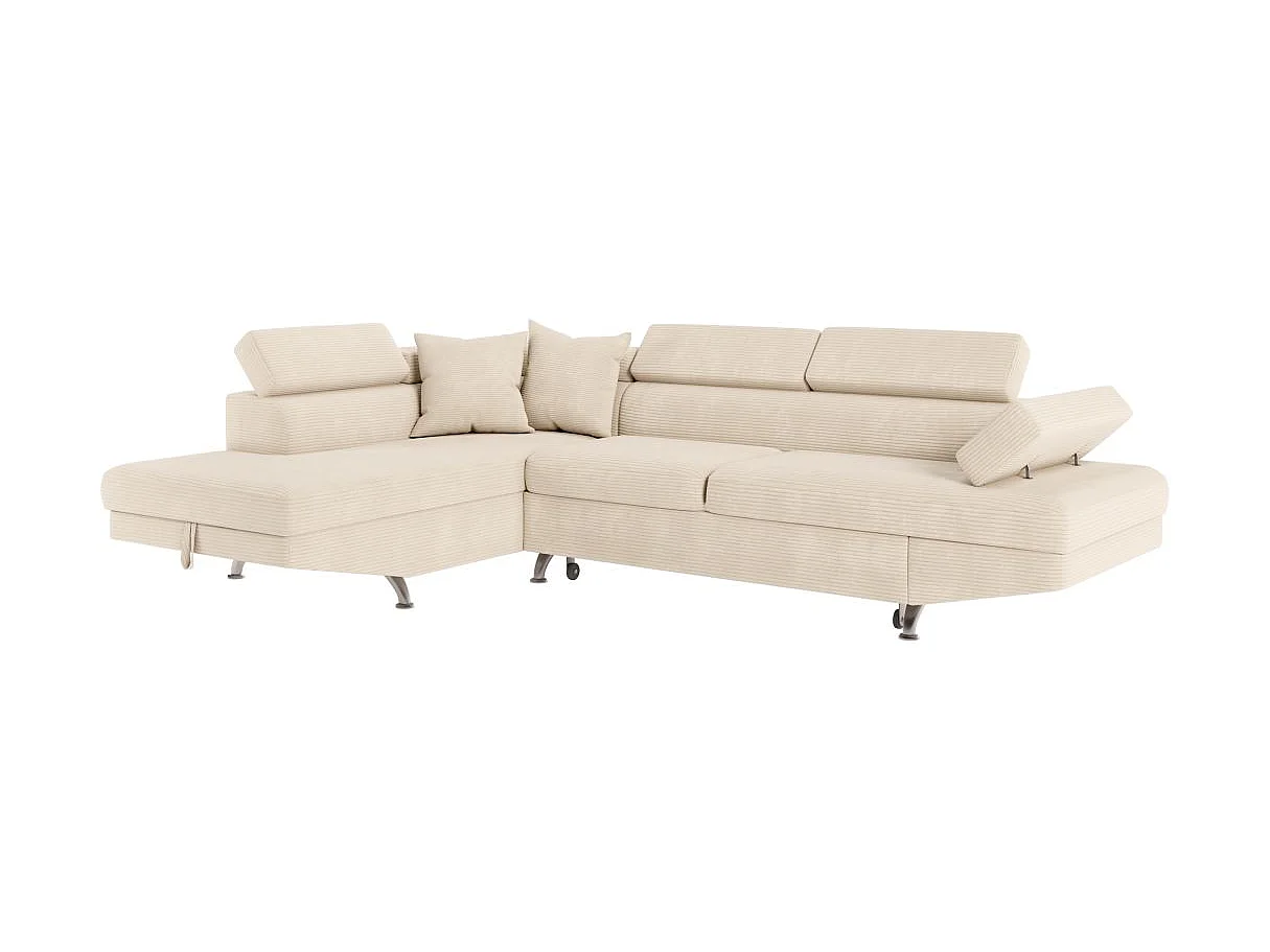 Canapé d'angle gauche convertible RIO 5 places avec coffre de rangement en velours côtelé - Beige