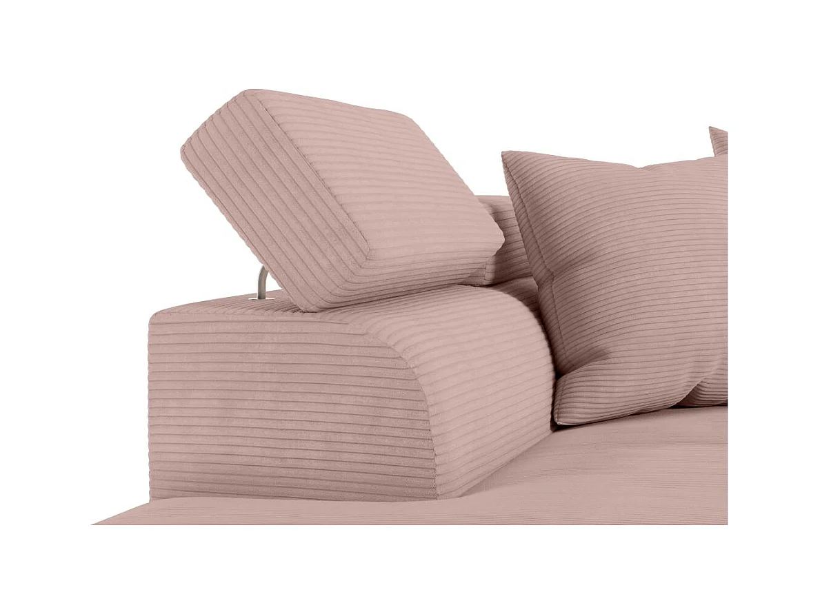 Canapé d'angle gauche convertible RIO 5 places avec coffre de rangement en velours côtelé vieux rose