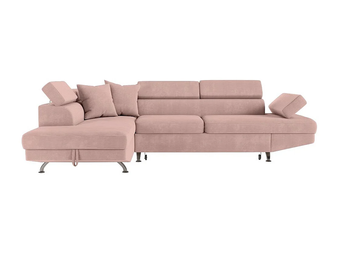 Canapé d'angle gauche convertible RIO 5 places avec coffre de rangement en velours côtelé vieux rose