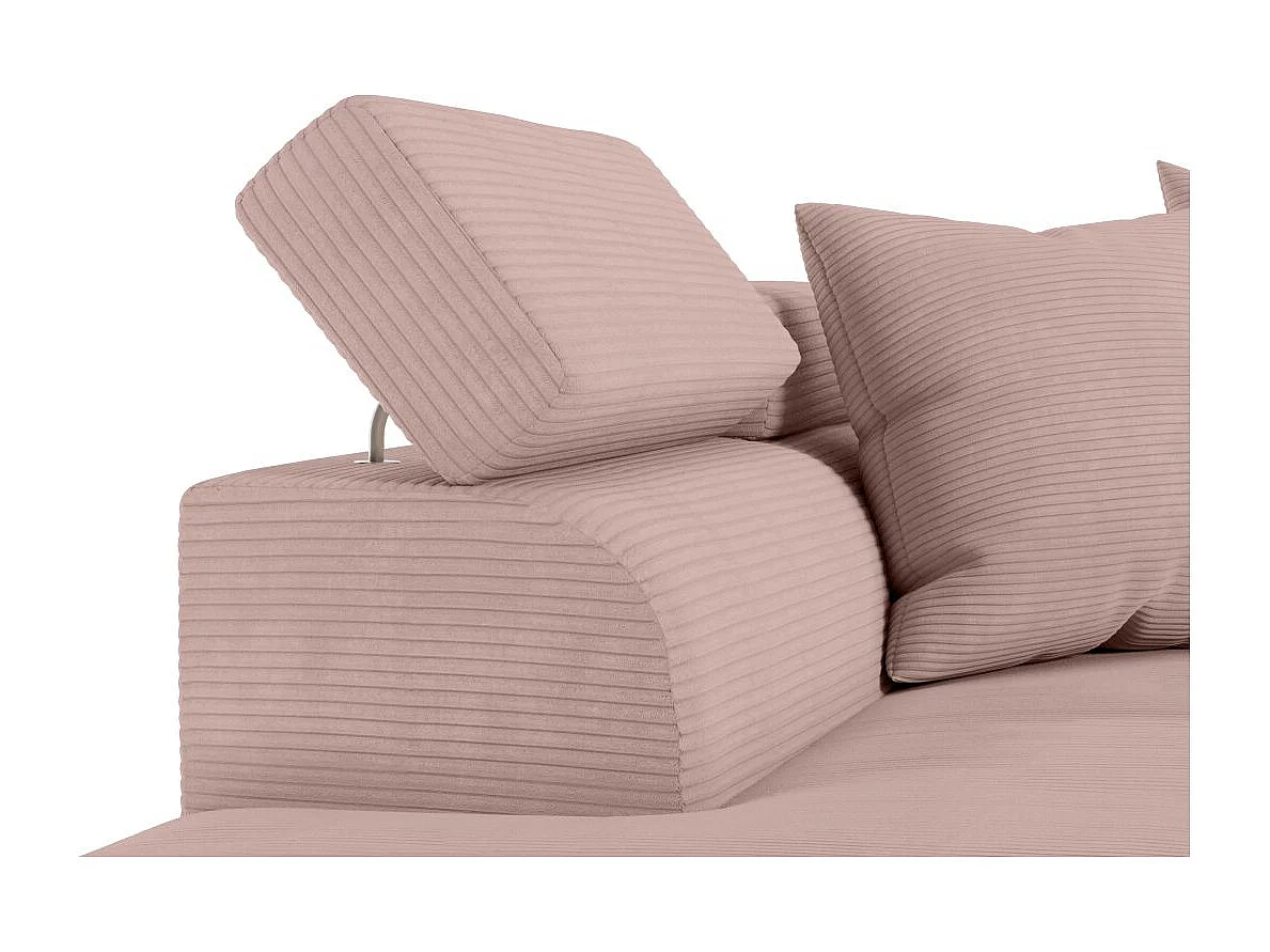 Canapé d'angle gauche convertible RIO 5 places avec coffre de rangement en velours côtelé vieux rose