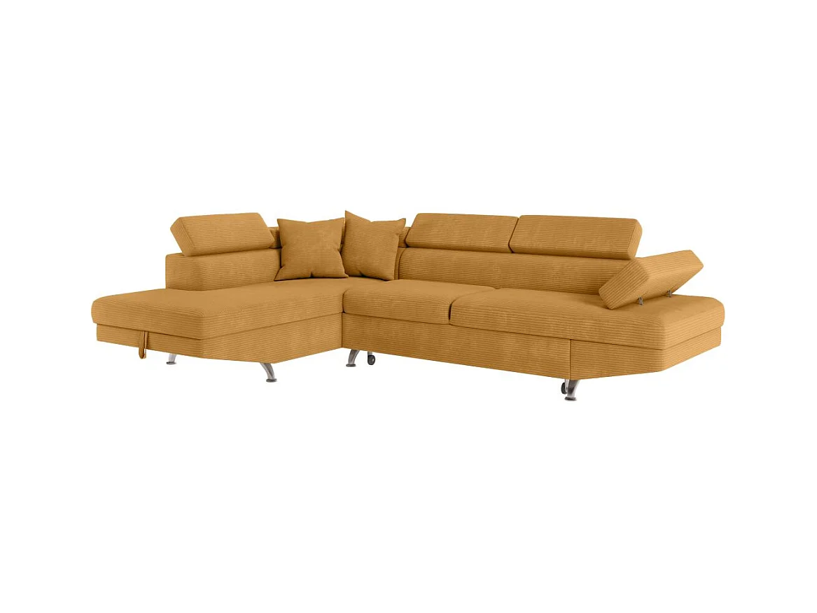 Canapé d'angle gauche convertible RIO 5 places avec coffre de rangement en velours côtelé - Jaune