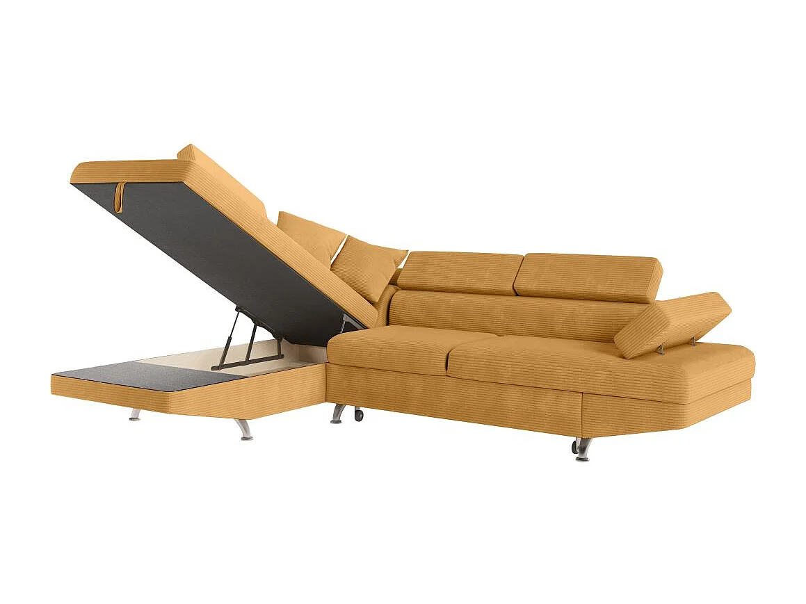 Canapé d'angle gauche convertible RIO 5 places avec coffre de rangement en velours côtelé - Jaune